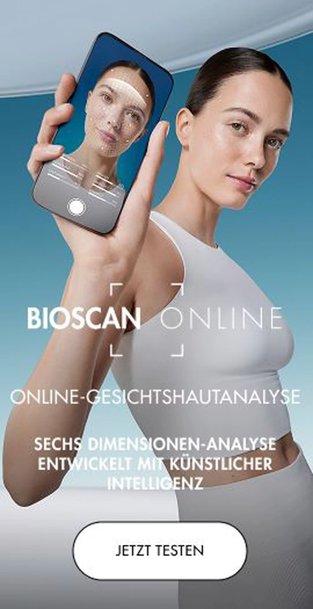 woman holding a phone showing the bioscan service
