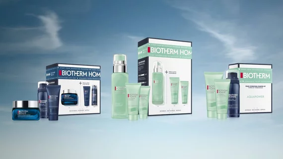 Coffrets Biotherm institutionnels 2025 sur fond de ciel