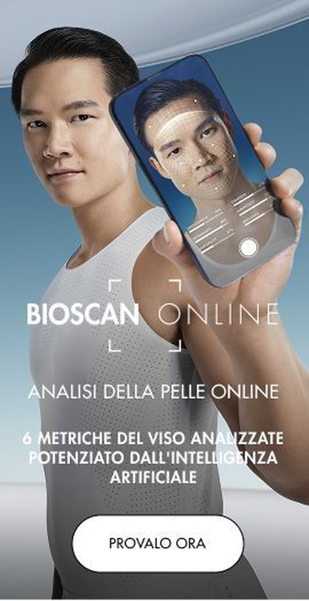 man holding a phone showing the bioscan service