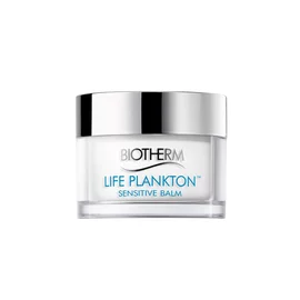 Weiße Kosmetiktiegel mit silbernem Deckel; Text: "BIOTHERM LIFE PLANKTON™ SENSITIVE BALM".